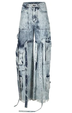 Marques ' Almeida Bottoms | Denim | ACID WASH DENIM MULTI POCKET CARGO TROUSERS ACIDWASH