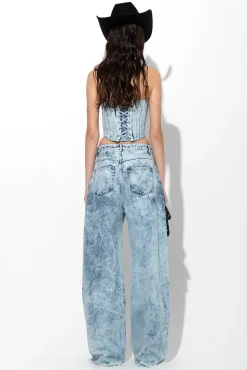 Marques ' Almeida Tops | Denim | ACID WASH DENIM SHAPED CORSET ACIDWASH