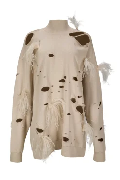 Marques ' Almeida Tops | Tops | DISTRESSED TURTLENECK WITH FEATHERS BEIGE