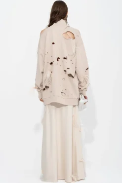 Marques ' Almeida Tops | Tops | DISTRESSED TURTLENECK WITH FEATHERS BEIGE