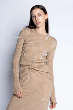 Marques ' Almeida Tops | Knitwear | MERINO FEATHER CREW NECK TOP BEIGE