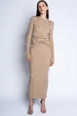 Marques ' Almeida Bottoms | Knitwear | MERINO WOOL FEATHER LONG SKIRT BEIGE