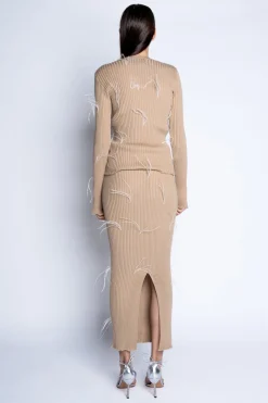 Marques ' Almeida Bottoms | Knitwear | MERINO WOOL FEATHER LONG SKIRT BEIGE