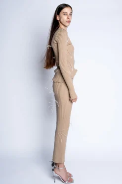 Marques ' Almeida Bottoms | Knitwear | MERINO WOOL FEATHER LONG SKIRT BEIGE