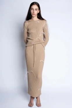 Marques ' Almeida Bottoms | Knitwear | MERINO WOOL FEATHER LONG SKIRT BEIGE
