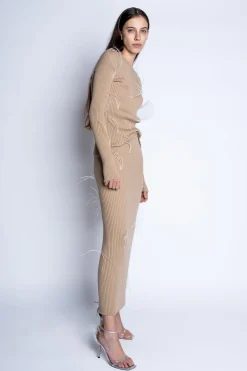 Marques ' Almeida Bottoms | Knitwear | MERINO WOOL FEATHER LONG SKIRT BEIGE