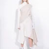 Marques ' Almeida Knitwear | Tops | PATCHWORK DRAPED JUMPER IN MERINO KNIT BEIGE