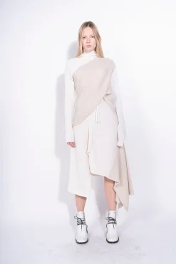 Marques ' Almeida Knitwear | Tops | PATCHWORK DRAPED JUMPER IN MERINO KNIT BEIGE