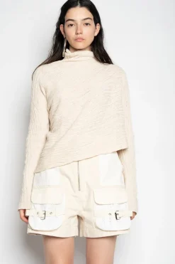 Marques ' Almeida Knitwear | Tops | RECYLED COTTON KNIT DRAPED JUMPER BEIGE