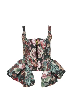 Marques ' Almeida Tops | BLACK BROCADE CORSET WITH FRONT HOOK & EYE CLOSURE MULTICOLOUR