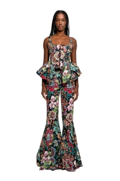 Marques ' Almeida Bottoms | BLACK BROCADE EXTREME FLARE TROUSERS MULTICOLOUR