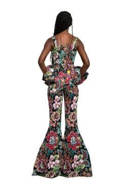 Marques ' Almeida Bottoms | BLACK BROCADE EXTREME FLARE TROUSERS MULTICOLOUR