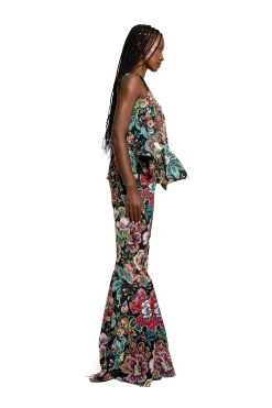 Marques ' Almeida Bottoms | BLACK BROCADE EXTREME FLARE TROUSERS MULTICOLOUR