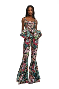 Marques ' Almeida Bottoms | BLACK BROCADE EXTREME FLARE TROUSERS MULTICOLOUR