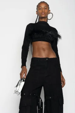 Marques ' Almeida Tops | Tops | CROPPED FEATHER TOP BLACK