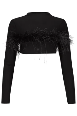 Marques ' Almeida Tops | Tops | CROPPED FEATHER TOP BLACK