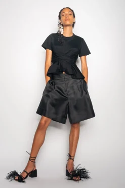 Marques ' Almeida Tops | Tops | CROSS WAIST DRAPE T-SHIRT BLACK