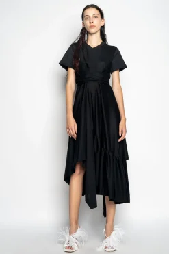 Marques ' Almeida Dresses | Dresses | CROSS WAIST DRAPE T-SHIRT DRESS BLACK