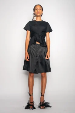 Marques ' Almeida Tops | Tops | CROSS WAIST DRAPE T-SHIRT BLACK