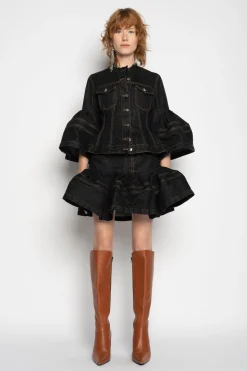 Marques ' Almeida Bottoms | Denim | DENIM SHORT SKIRT WITH FLOUNCE BLACK