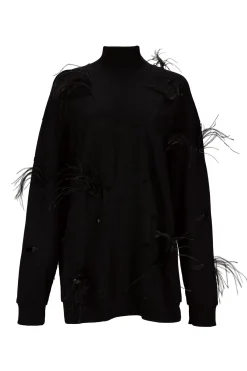 Marques ' Almeida Tops | Tops | DISTRESSED TURTLENECK WITH FEATHERS BLACK