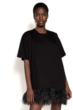 Marques ' Almeida Tops | Dresses | FEATHER HEM T-SHIRT DRESS BLACK