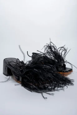 Marques ' Almeida Shoes | FEATHER STRAPPY SANDAL BLACK