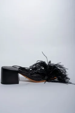Marques ' Almeida Shoes | FEATHER STRAPPY SANDAL BLACK