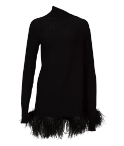 Marques ' Almeida Tops | Knitwear | MERINO WOOL DRAPED JUMPER WITH FEATHERS BLACK