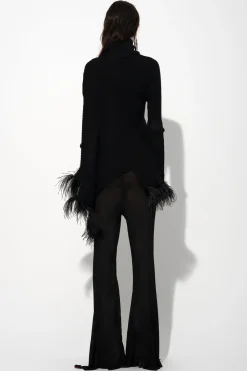 Marques ' Almeida Tops | Knitwear | MERINO WOOL DRAPED JUMPER WITH FEATHERS BLACK