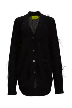 Marques ' Almeida Knitwear | Outerwear | MERINO WOOL OVERSIZE CARDIGAN WITH FEATHERS BLACK