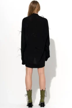 Marques ' Almeida Knitwear | Outerwear | MERINO WOOL OVERSIZE CARDIGAN WITH FEATHERS BLACK