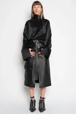 Marques ' Almeida Bottoms | MIDI LEATHER SKIRT BLACK
