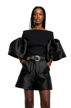 Marques ' Almeida Tops | MIKADO OFF SHOULDER PUFF SLEEVE TOP BLACK