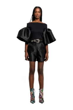 Marques ' Almeida Tops | MIKADO OFF SHOULDER PUFF SLEEVE TOP BLACK