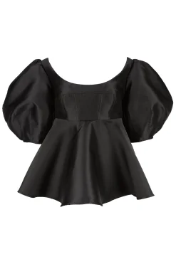 Marques ' Almeida Tops | MIKADO TOP WITH PEPLUM AND BALLON SLEEVES BLACK