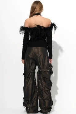 Marques ' Almeida Tops | Tops | OFF SHOULDER TOP WITH FEATHERS BLACK