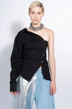 Marques ' Almeida Tops | Tops | ONE SHOULDER DRAPED SHIRT BLACK