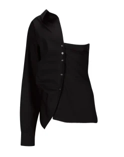 Marques ' Almeida Tops | Tops | ONE SHOULDER DRAPED SHIRT BLACK