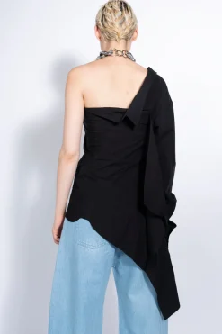 Marques ' Almeida Tops | Tops | ONE SHOULDER DRAPED SHIRT BLACK