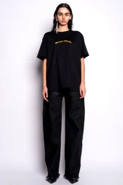 Marques ' Almeida Tops | Tops | OVERSIZED T-SHIRT WITH GOLD LOGO BLACK