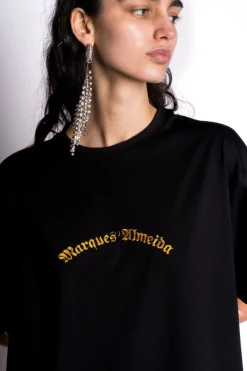 Marques ' Almeida Tops | Tops | OVERSIZED T-SHIRT WITH GOLD LOGO BLACK