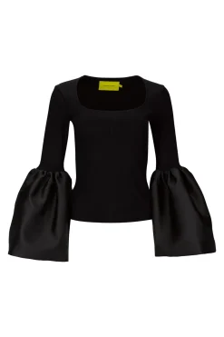 Marques ' Almeida Tops | SCOOPED NECK PUFF SLEEVE TOP BLACK
