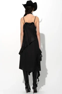 Marques ' Almeida Dresses | Dresses | STRAP DRESS WITH ASYMMETRIC CASCADING FRILLS BLACK