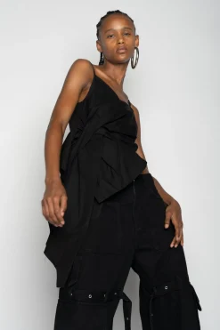 Marques ' Almeida Tops | STRAP TOP WITH SIDE DRAPE BLACK