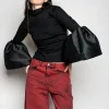 Marques ' Almeida Tops | TURTLENECK PUFF SLEEVE TOP BLACK