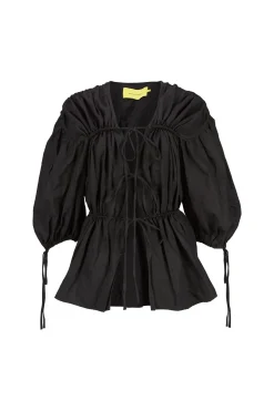Marques ' Almeida Tops | WRINKLED COTTON LACES RUCHED BLOUSE BLACK