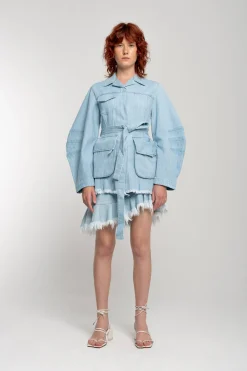 Marques ' Almeida Outerwear | Denim | BLUE ROUND SLEEVE MULTI POCKET JACKET LIGHTBLUE