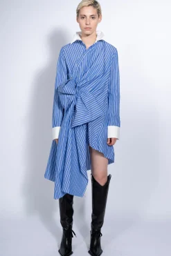 Marques ' Almeida Dresses | Dresses | STRIPED SHIRT DRESS WITH SIDE BOW BLUE