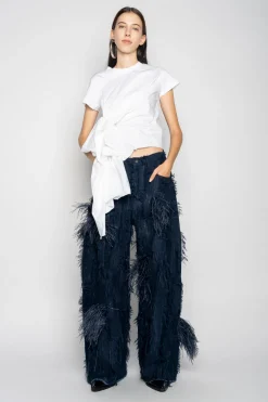 Marques ' Almeida Denim | Bottoms | BOYFRIEND TROUSERS IN SHREDDED DENIM NAVY